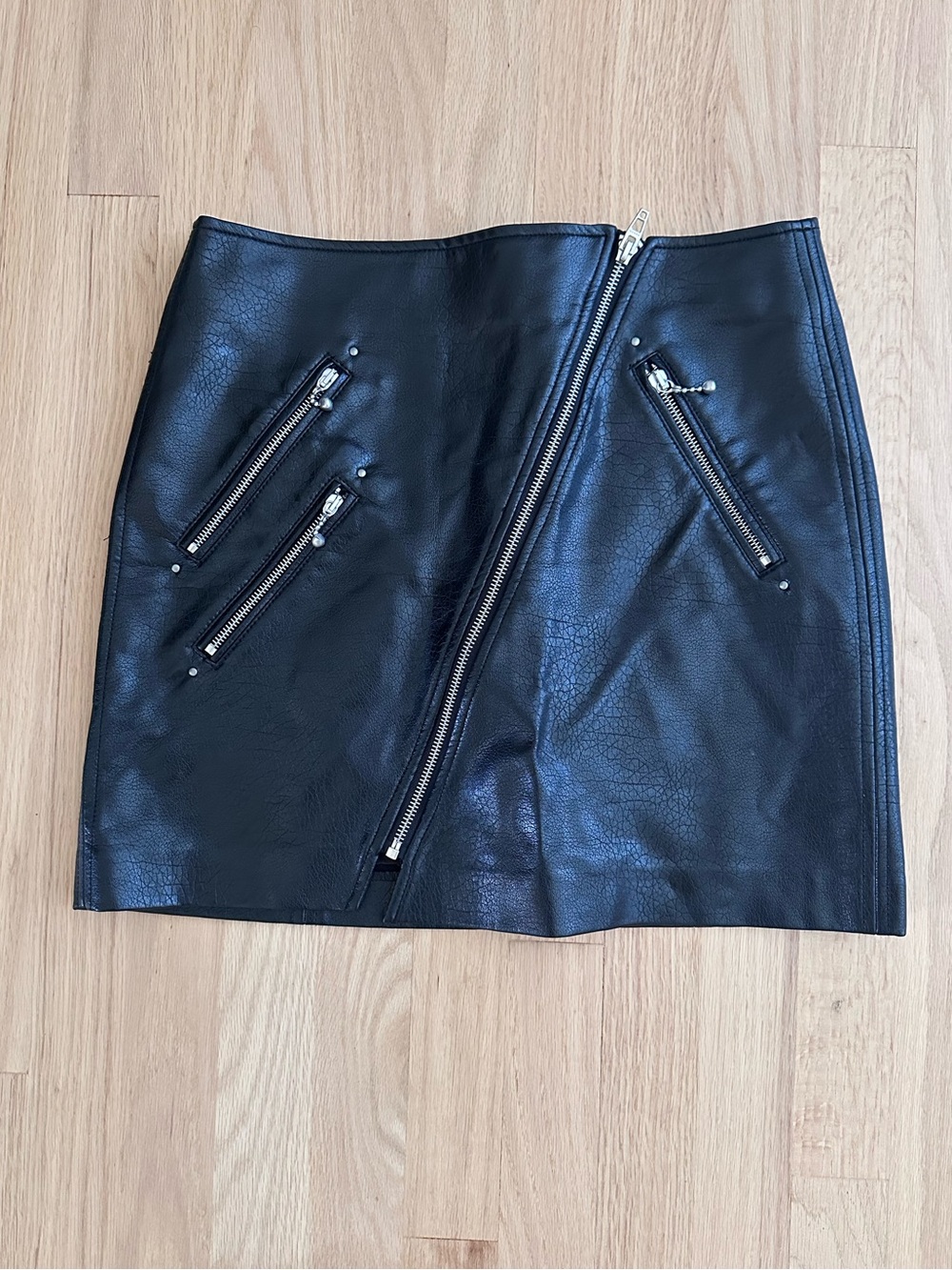 Blank NYC Black Faux Leather Asymmetric Zip Mini Skirt